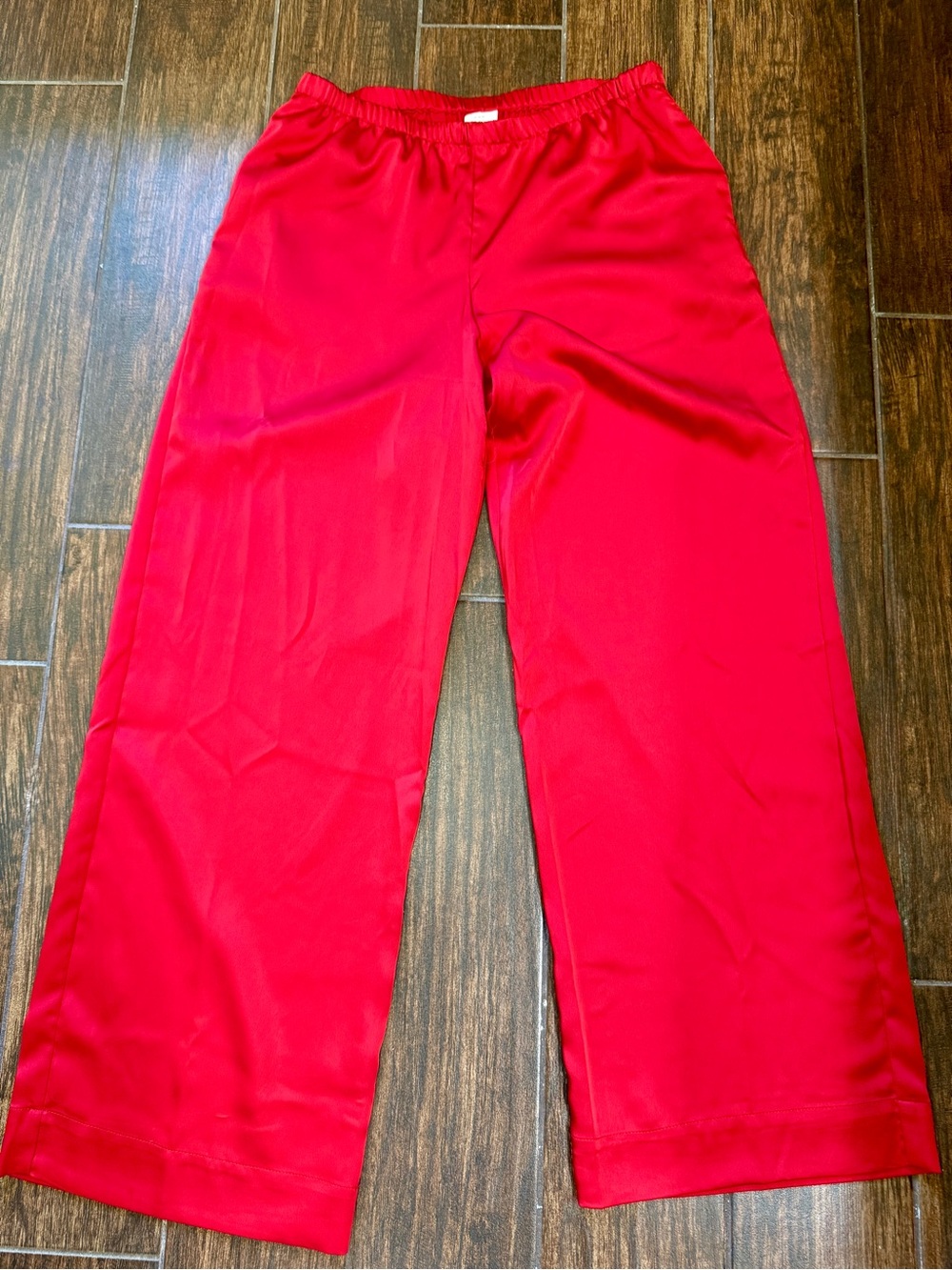 A New Day Red Satin Wide Leg Pull On Pants Medium Pockets New